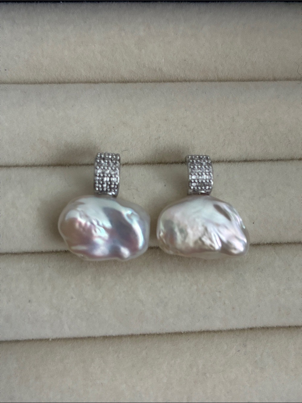 Baroque Pearl Drop Earrings with Pavé Bail - White Pearl